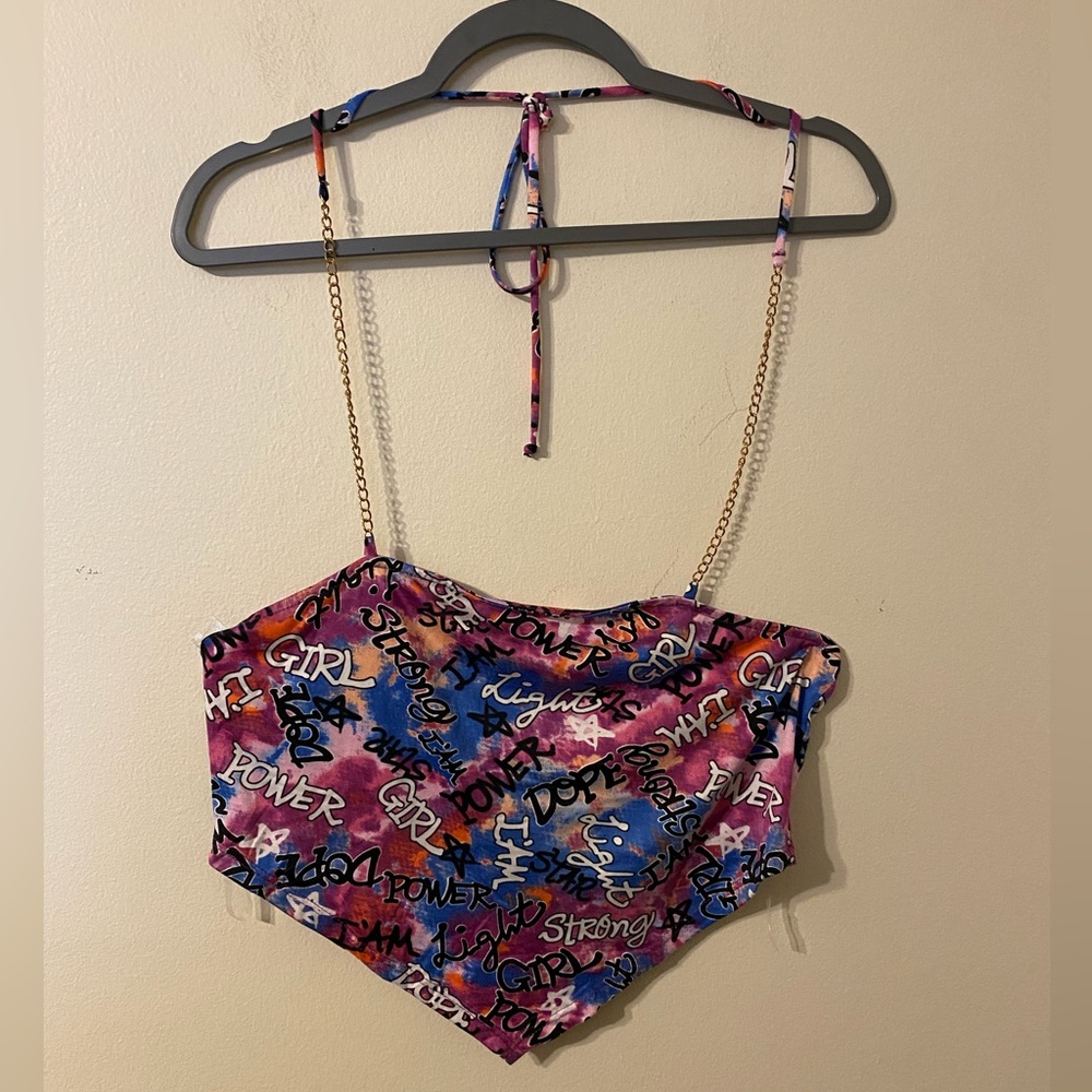 New NWT Just‎ Polly New York Purple Girl Power Halter Crop Size XL